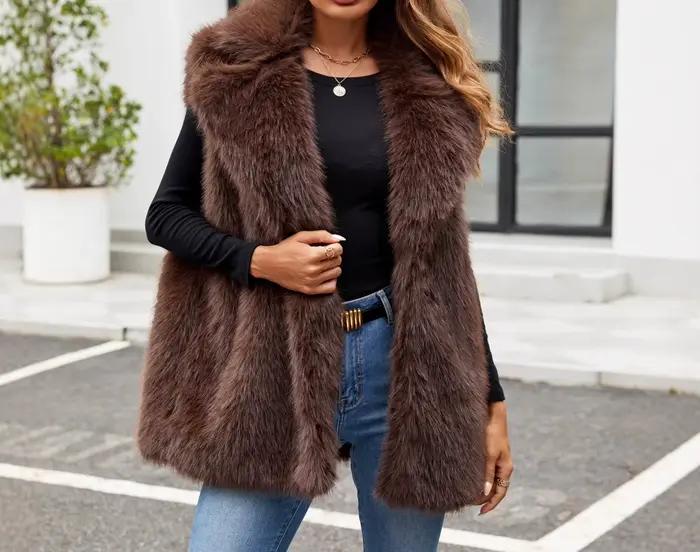 Nouveau gilet ample pour femmes en polyester épais avec col rabattu pour automne hiver style décontracté