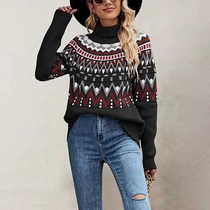 Nouveau pull rétro en rayures couleur bloc pour femmes, hiver 2025, style high street, polyester ample et chaud