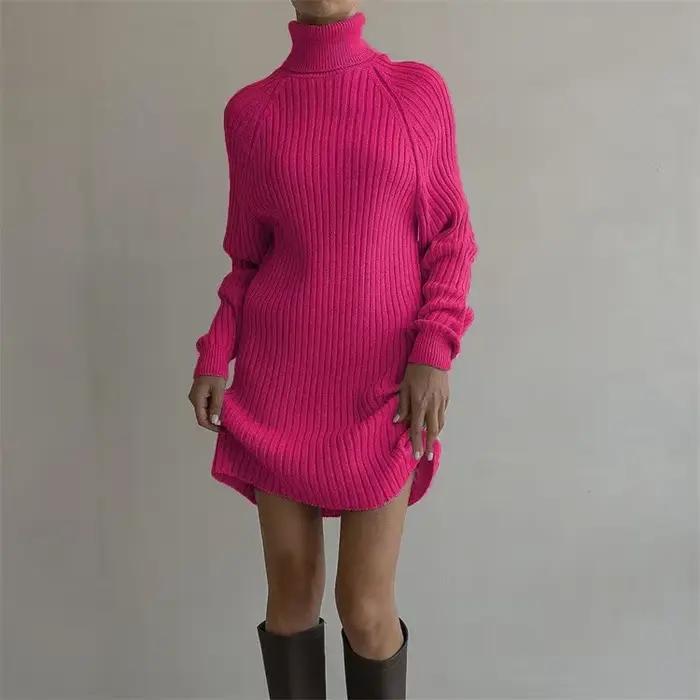 Robe pull épaisse à manches longues et col haut pour femme