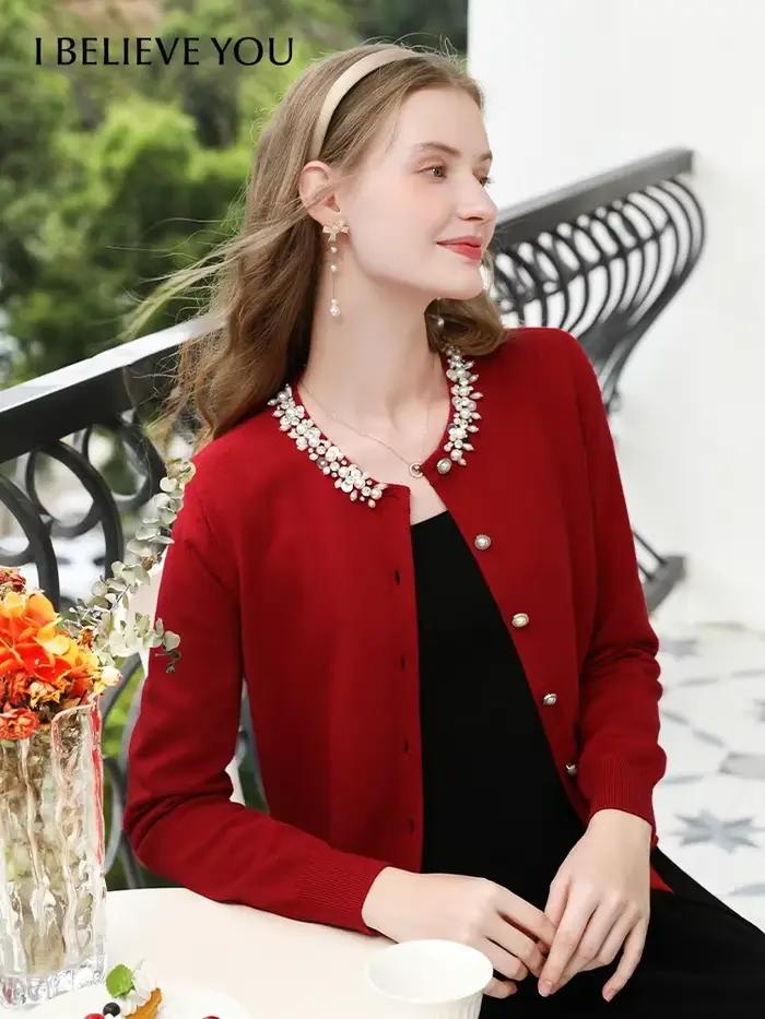 Je vous crois rouge tricoté Cardigan femmes taille pull automne vêtements 2024