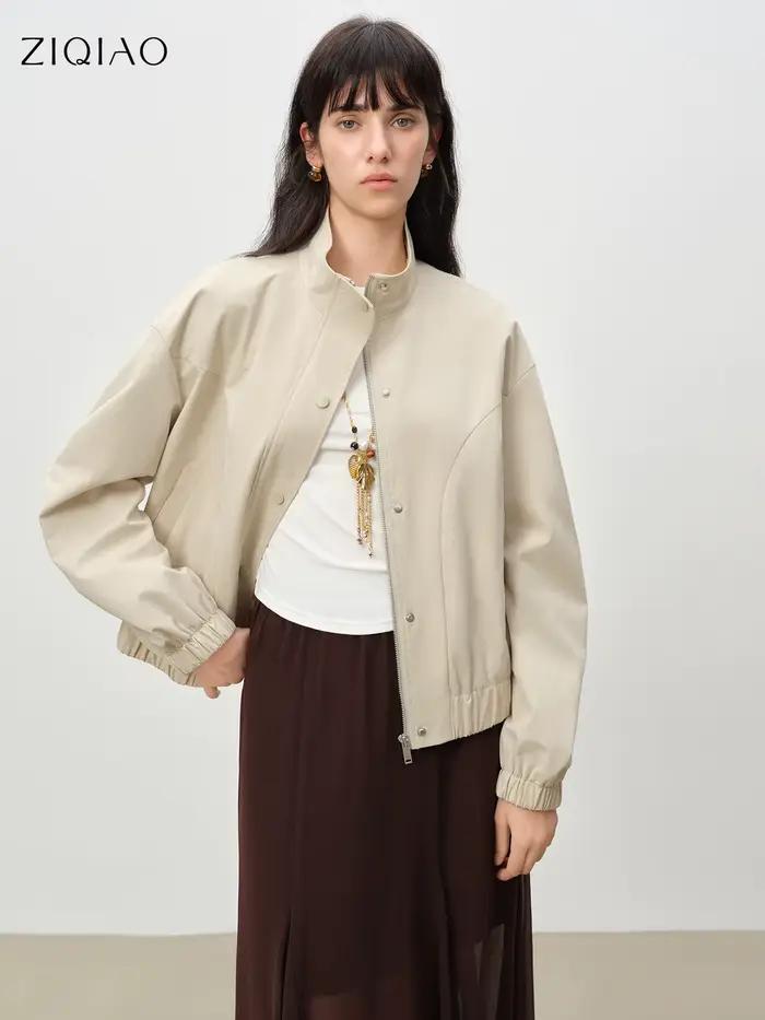 ZIQIAO 2026 – Nouvelle veste courte pour femme à col montant avec manches courbes – Silhouette structurée 3D