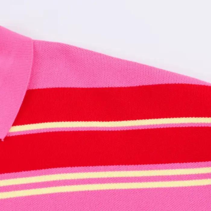 Pull en maille rayé rose et rouge 2026 - Haut ample à col rabattu et manches longues pour femme