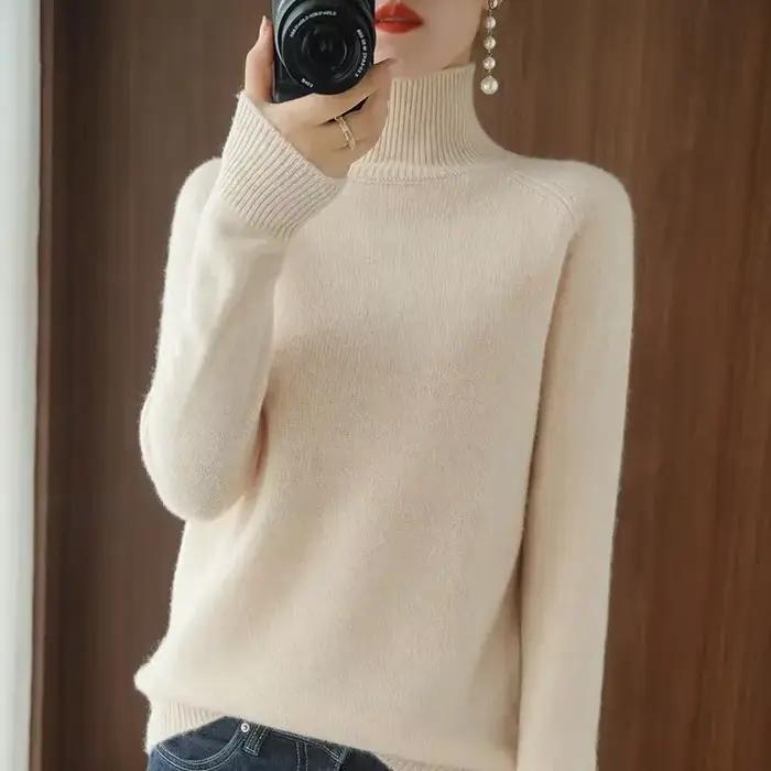 Pull tricoté ample à col haut pour femme