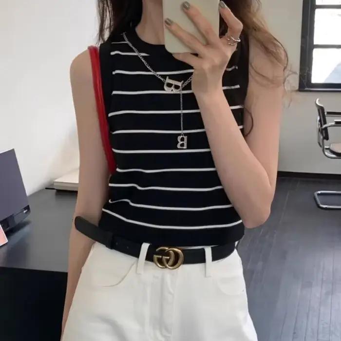 Gilet extensible rayé, haut court basique et polyvalent