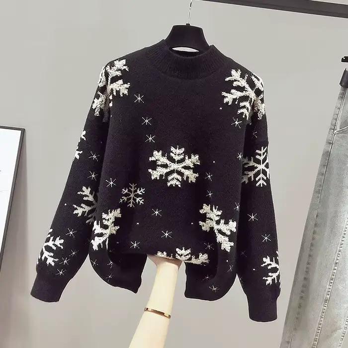 Pull de noël à motif de flocon de neige pour femme