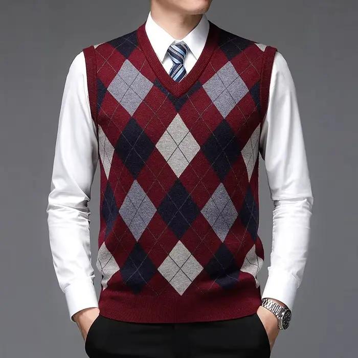 Gilet en laine à col en V élégant pour hommes décontracté pour automne et hiver faire du shopping occasions professionnelles