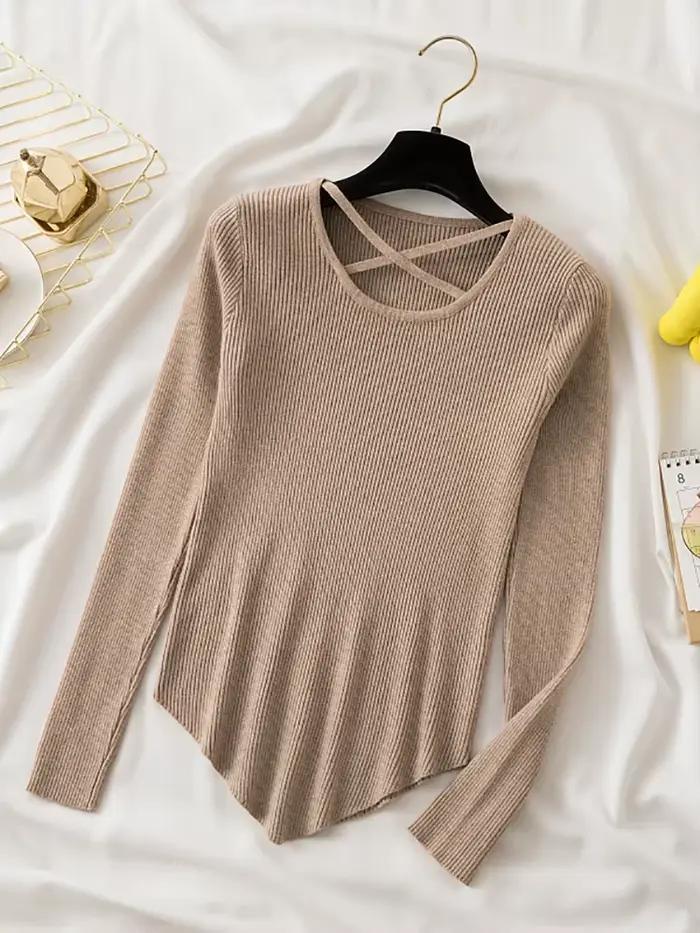 AOSSVIAO Pulls Sexy Évidés pour Femmes 2026 – Collection Automne Hiver – Haut à Manches Longues Slim – Pull Femme Tricoté