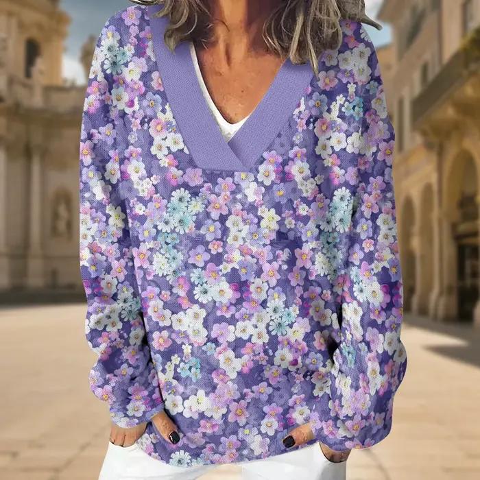 Sweat-shirt à col en v pour femmes