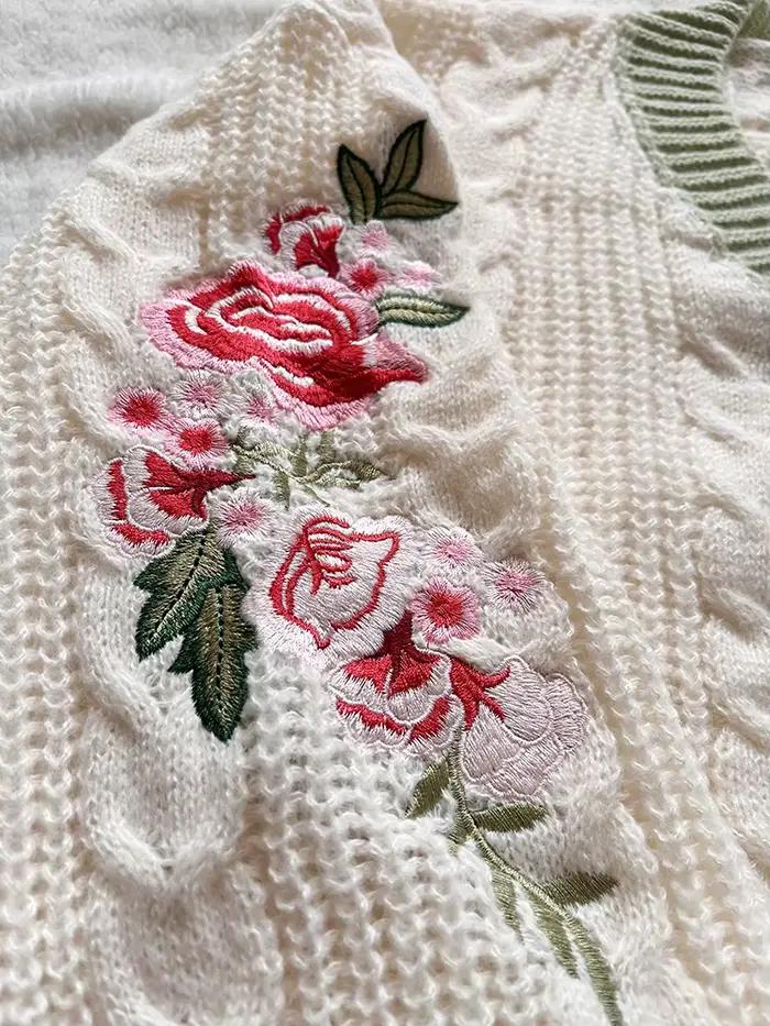 Cardigan de jardin de Betty avec patch folklorique brodé à fleurs pull tricoté confortable TS