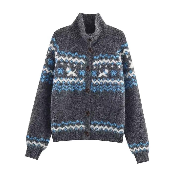 Cardigan tricoté Jacquard à manches longues pour femme