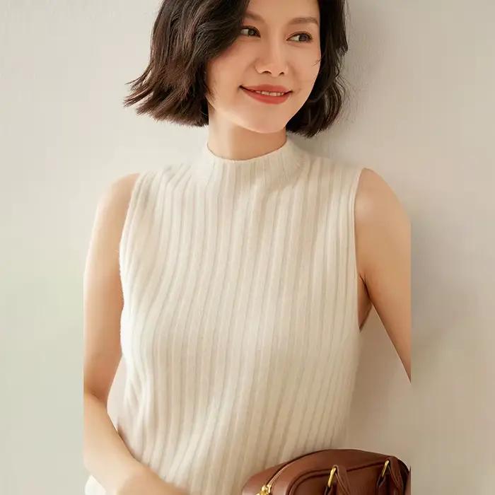 Pull tricoté sans manches en cachemire pour femme
