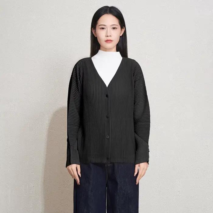 Miyake Cardigan plissé 2025 automne nouveau bouton avant ample à manches longues décontracté tricot vêtements