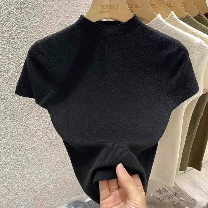 Pull fin et moulant en coton pour femmes, col montant, taille unique, adaptable à toutes les saisons et occasions