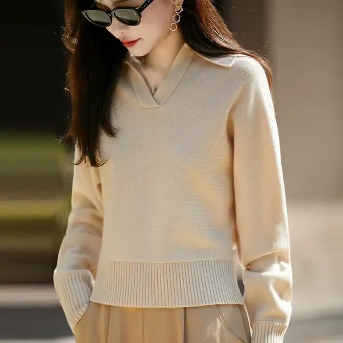 Pull rayé à manches longues en laine contrastée pour femme