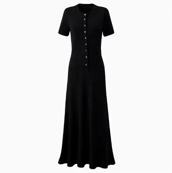 Ensemble de robe longue tricotée pour femmes, col rond, manches longues, veste, demi-jupe, costumes de soirée ajourés, élégants et Slim, printemps automne