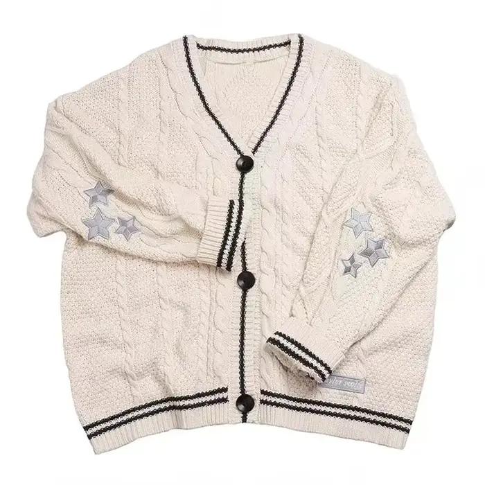 2025 Amant Cardigan avec Étoile Broderie Coeur Rose Confortable Tricot Doux TS