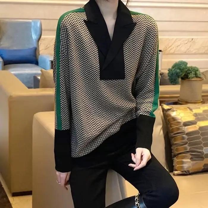 Pull femme rayé 2025 tendance mode luxe Crochet hauts chandails pour femmes automne