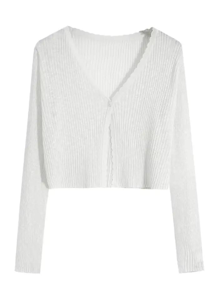 Cardigan pour femme tricoté fin, bleu ciel, gris foncé, ivoire, jaune, vert armée, noir, vert, col en V, printemps été, mode coréenne