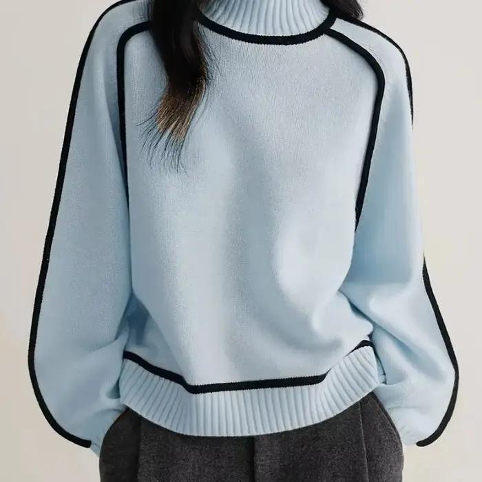 Pull Col Roulé Femme 2026 Automne Hiver Nouveau Modèle Ample Tricoté Patchwork Doux Chaud Épais Décontracté