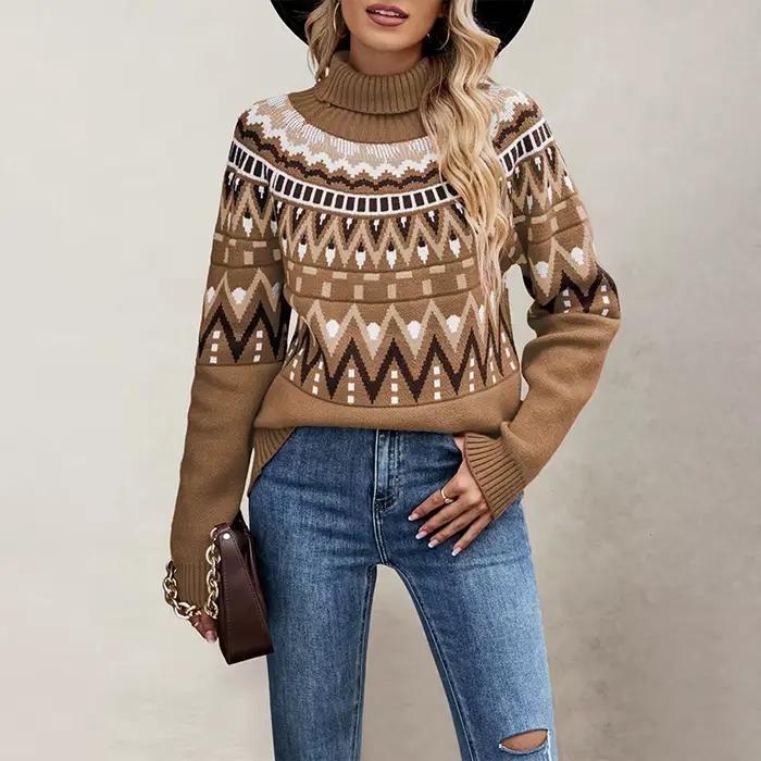 Nouveau pull rétro en rayures couleur bloc pour femmes, hiver 2025, style high street, polyester ample et chaud