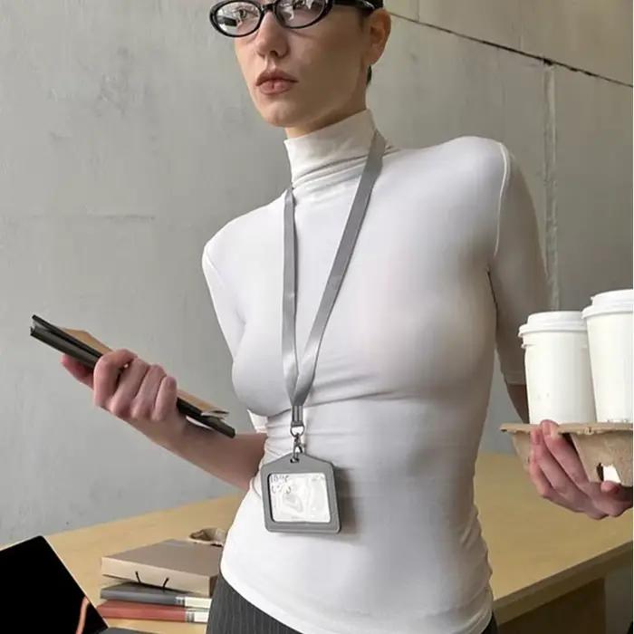 Hauts col roulé demi-manches pour femme en polyester et élasthanne pour l'été style high street occassions quotidiennes et spéciales