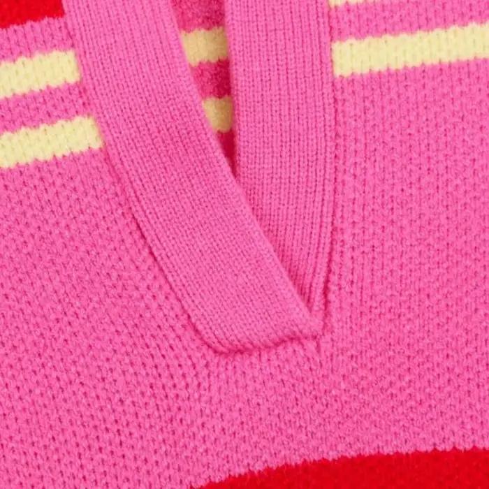 Pull en maille rayé rose et rouge 2026 - Haut ample à col rabattu et manches longues pour femme