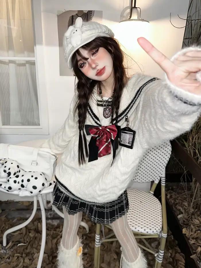 Pull paresseux en laine ample avec col rabattu pour femmes, style décontracté, saison automne-hiver, couleurs bleu ciel et noir, tailles L, M, XL