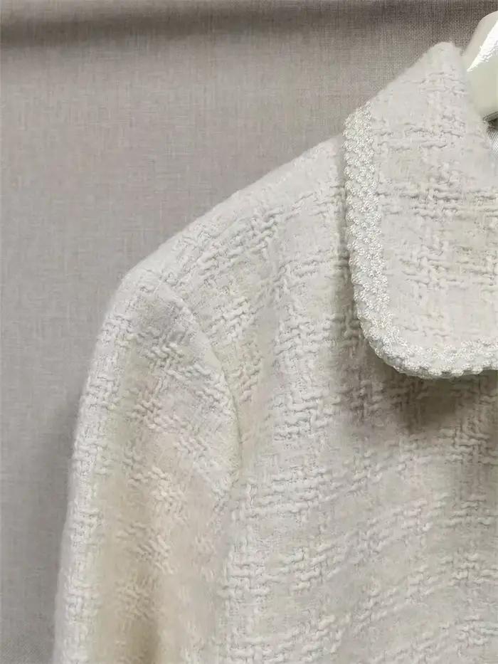 Manteau en tweed tissé à col rabattu pour femmes