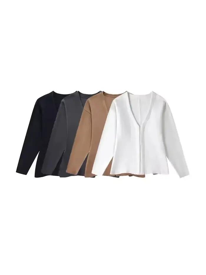 Pull Cardigan en tricot ajusté à crochet sur le devant pour femmes