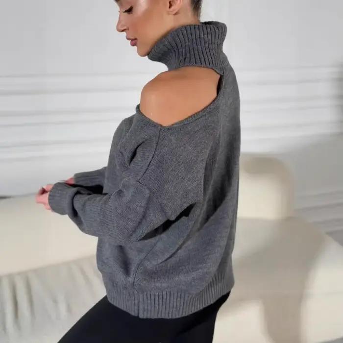 Pull col rond en polyester ample et respirant pour femmes, bleu ciel, décontracté, automne-hiver-printemps