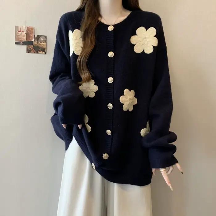Haut tricoté à manches longues col rond polyester pour femmes automne décontracté élégant plage occasions spéciales