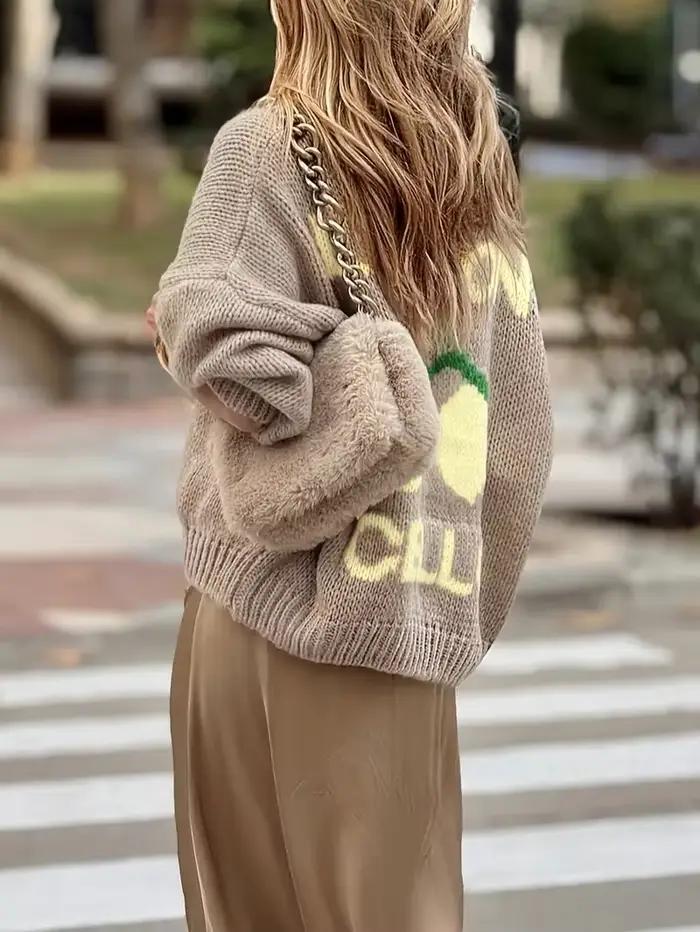 Cardigan à manches lanternes en polyester pour femmes, élégant et confortable, pour les après-midis automnaux et les soirées hivernales