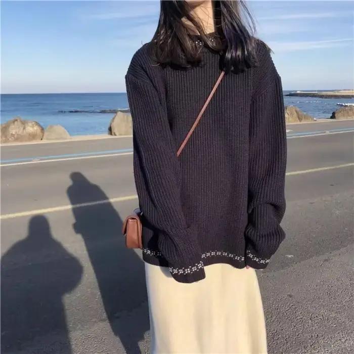 Pull rétro à manches longues pour femme