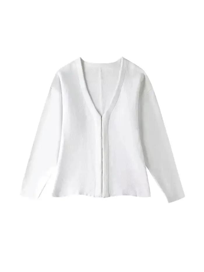 Pull Cardigan en tricot ajusté à crochet sur le devant pour femmes