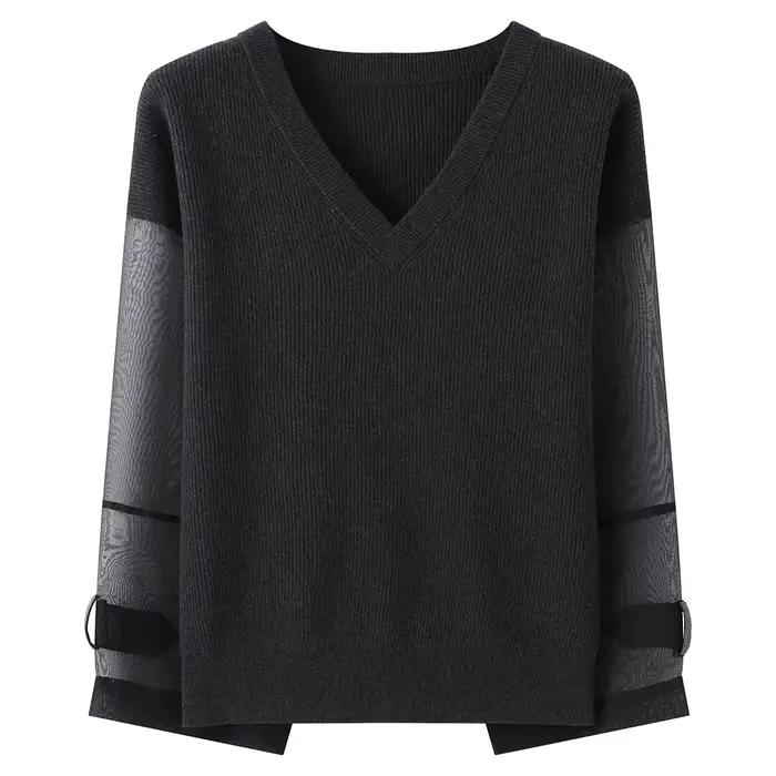 Pull élégant surdimensionné à col en V en laine pour femme automne hiver style décontracté occassions multiples ```