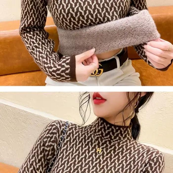 Pull en velours à manches longues pour femmes