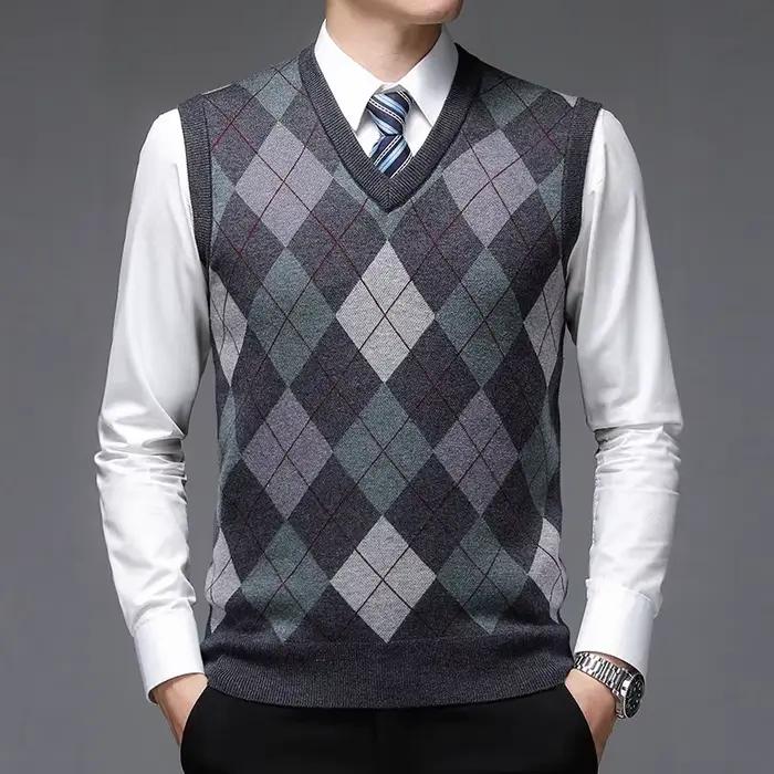 Gilet en laine à col en V élégant pour hommes décontracté pour automne et hiver faire du shopping occasions professionnelles