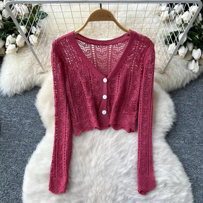 Cardigan tricoté ajouré pour femmes