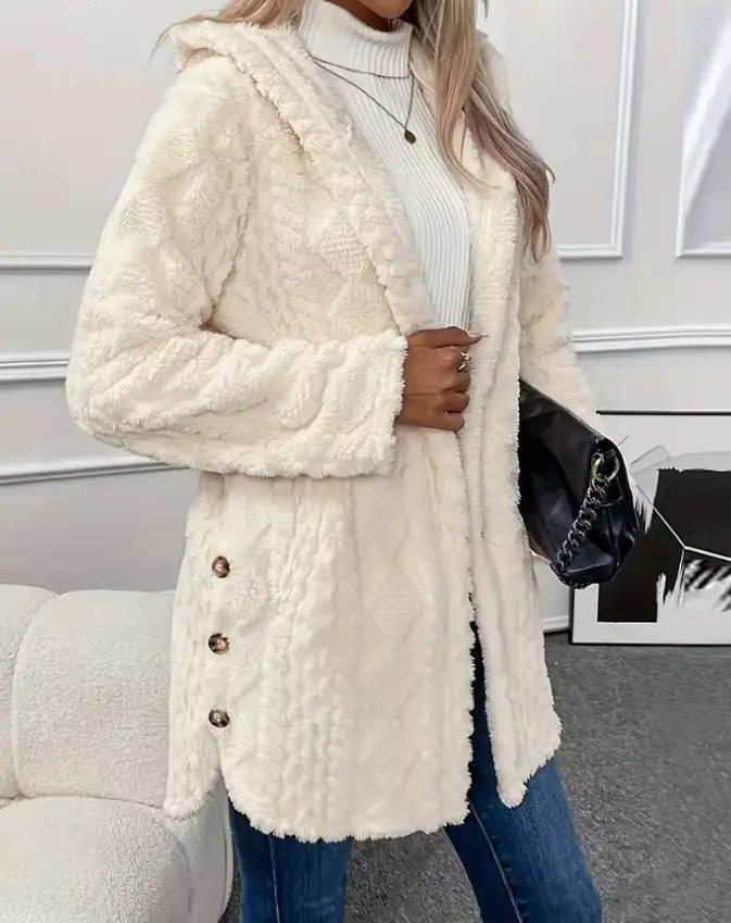 Cardigan ouvert à capuche en polaire double face pour femme