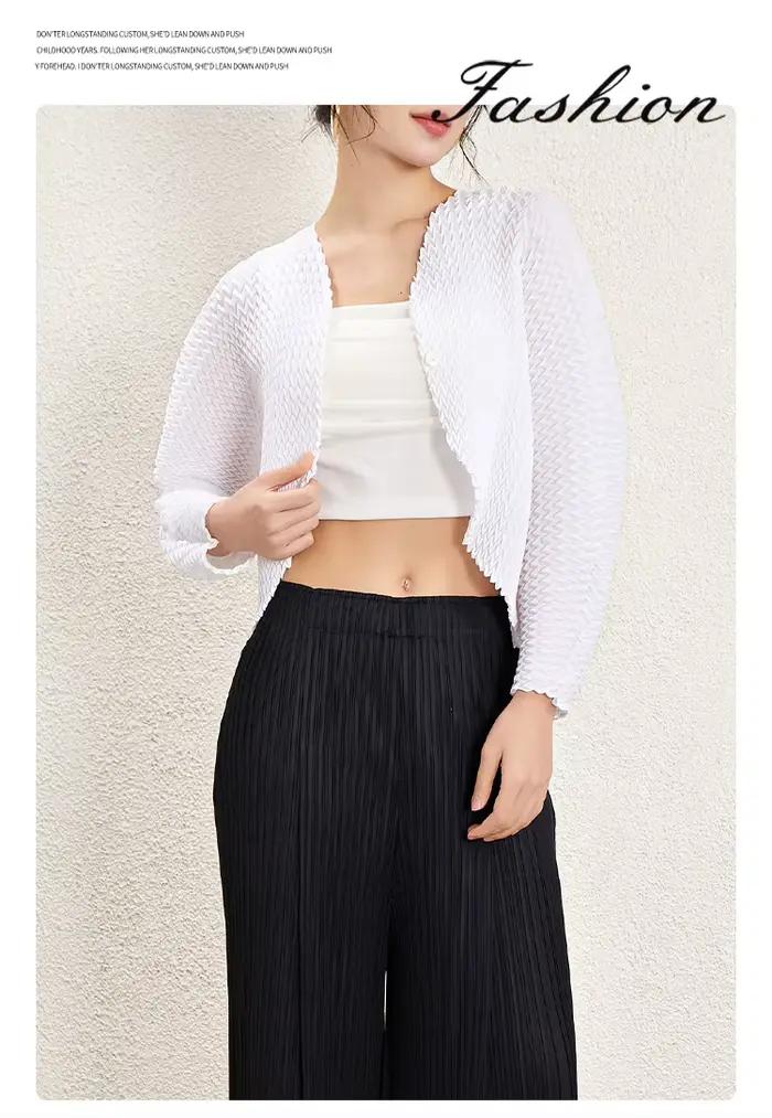 Cardigan plissé à col en V et un seul bouton