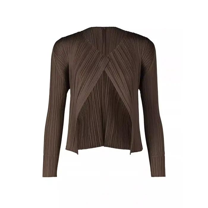 Miyake plissé dames Cardigan 2025 printemps et été nouvelle veste courte plissée solide à manches longues