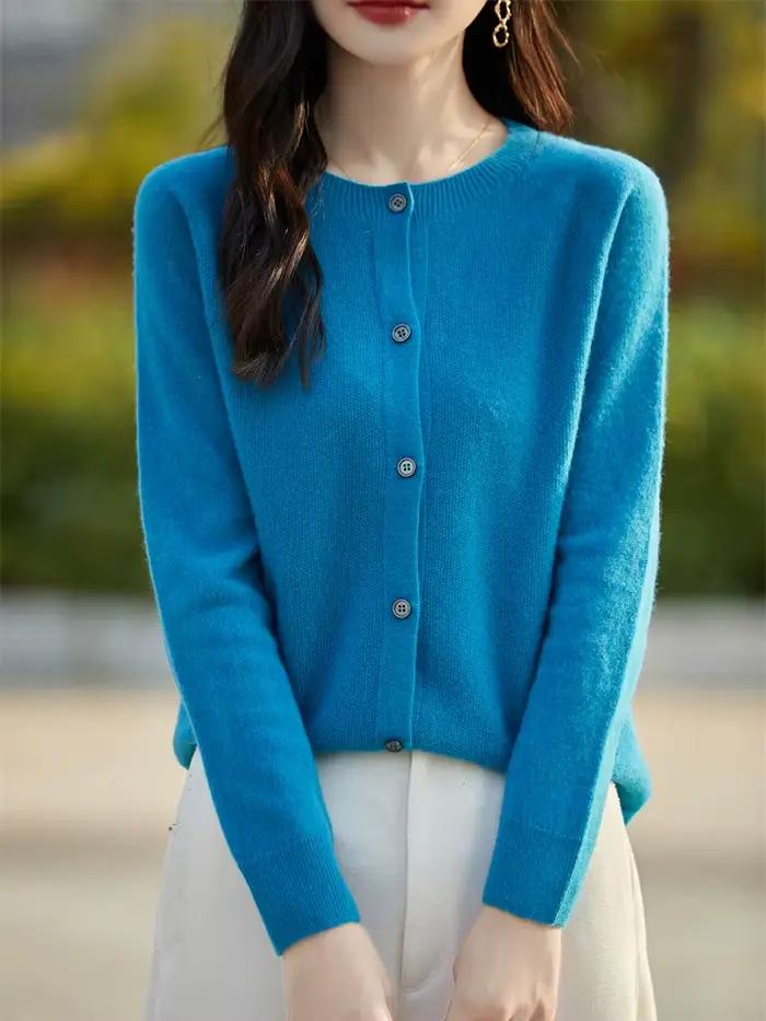 2024 bases automne hiver femmes pull ventes laine mérinos tricots nouvelle mode solide Cardigan classique à manches longues vêtements hauts