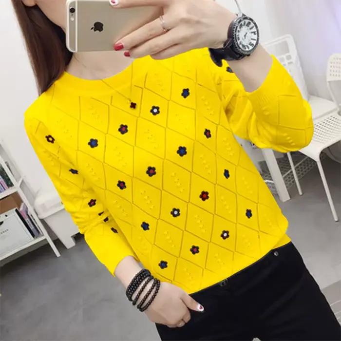 Pull en tricot décontracté imprimé à col rond pour femme