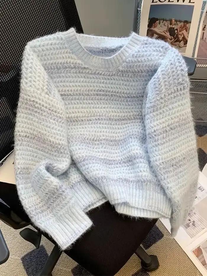 Pull ample féminin style préppy à manches longues en acrylique polyester coton pour femmes occasions spéciales automne hiver