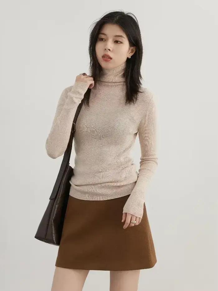 CHIC VEN-Pull à Col Roulé à Manches sulfpour Femme, Slim, Couleur Unie, Astronomique, Automne Hiver 2024