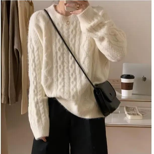 Pull torsadé bywindto en polyester pour femme style rétro décontracté avec motifs floraux pour automne ocassions spéciales