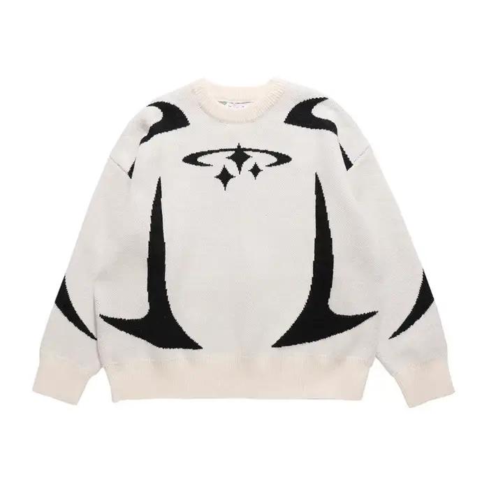 Pull blanc femme motif de caractère nouveau ample rétro pull en tricot ample veste mode femmes pull d'hiver