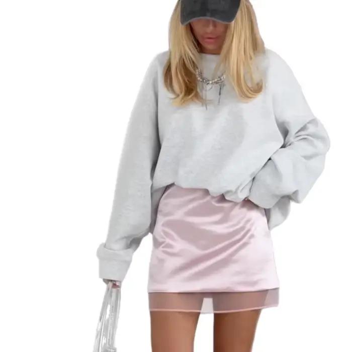 Nouveau pull gris clair à col rond pour femmes, style streetwear, confortable et élégant pour l'automne-hiver