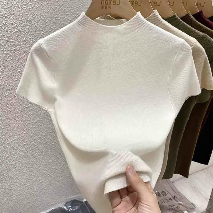 Pull fin et moulant en coton pour femmes, col montant, taille unique, adaptable à toutes les saisons et occasions