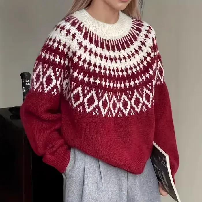Red Fair Isle – pull de noël en Jacquard pour femmes